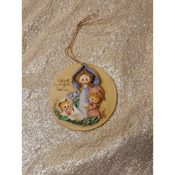 Vintage La Berge Mary, Baby Jesus Nativity Christmas Ornament 1988 Clay Handmade - Picture 1 of 8